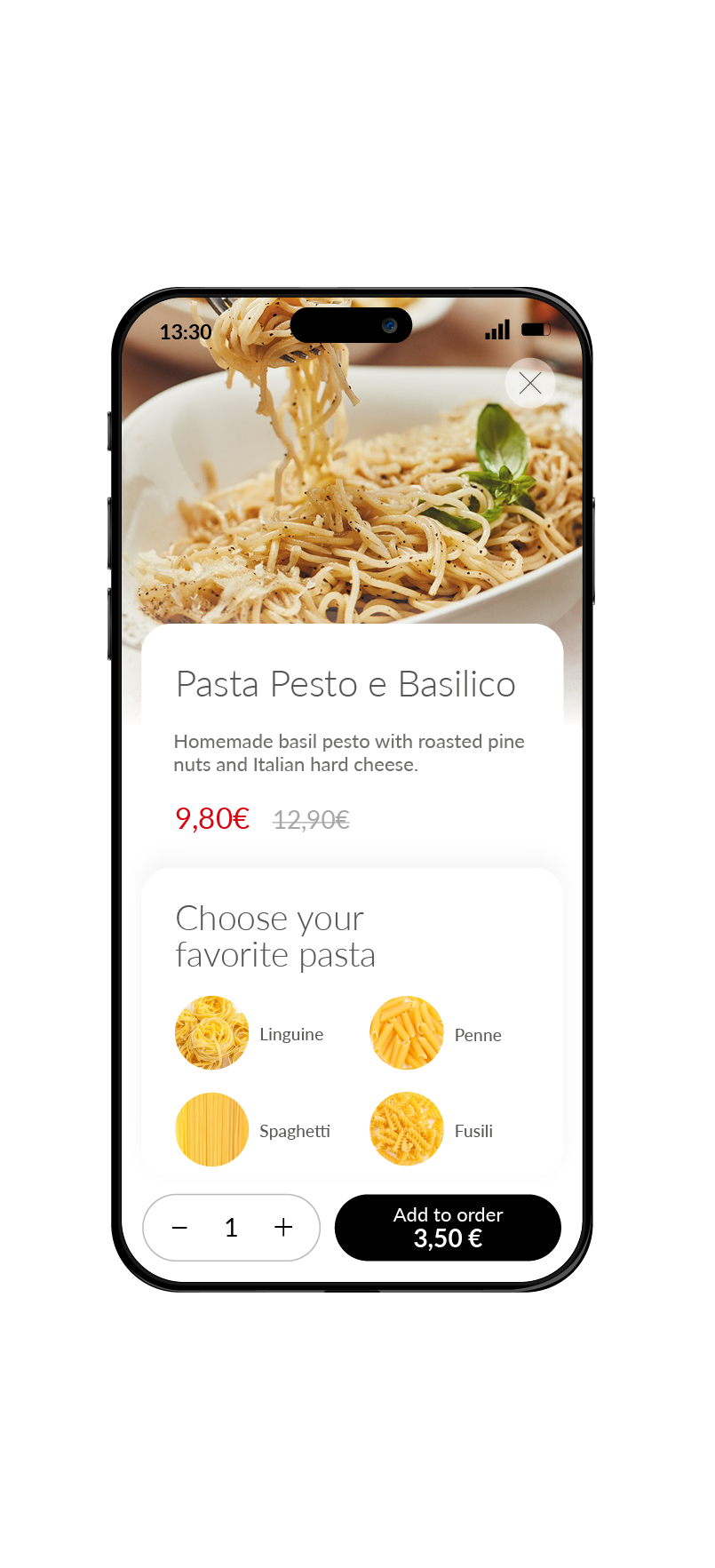 Markus Mobile Order App - Vapiano menu options