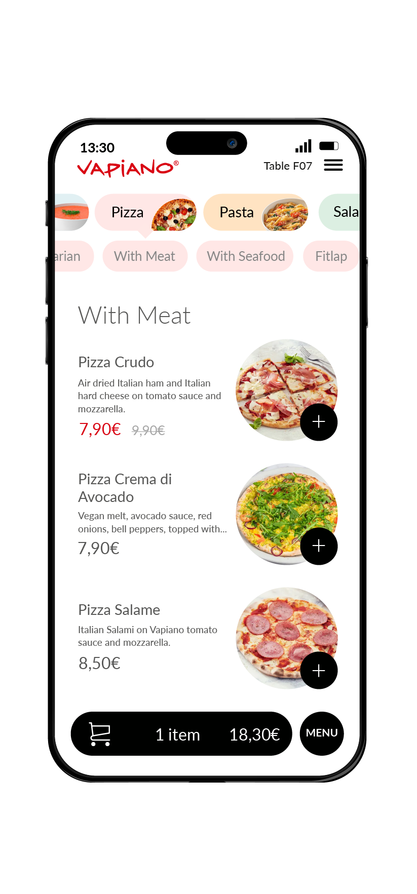 Markus Mobile Order App - Vapiano menu categories